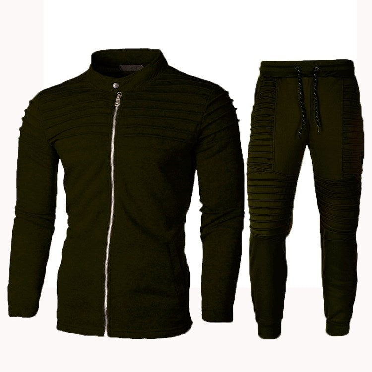 Men’s zip-up tracksuit set with stand collar and elastic waistband