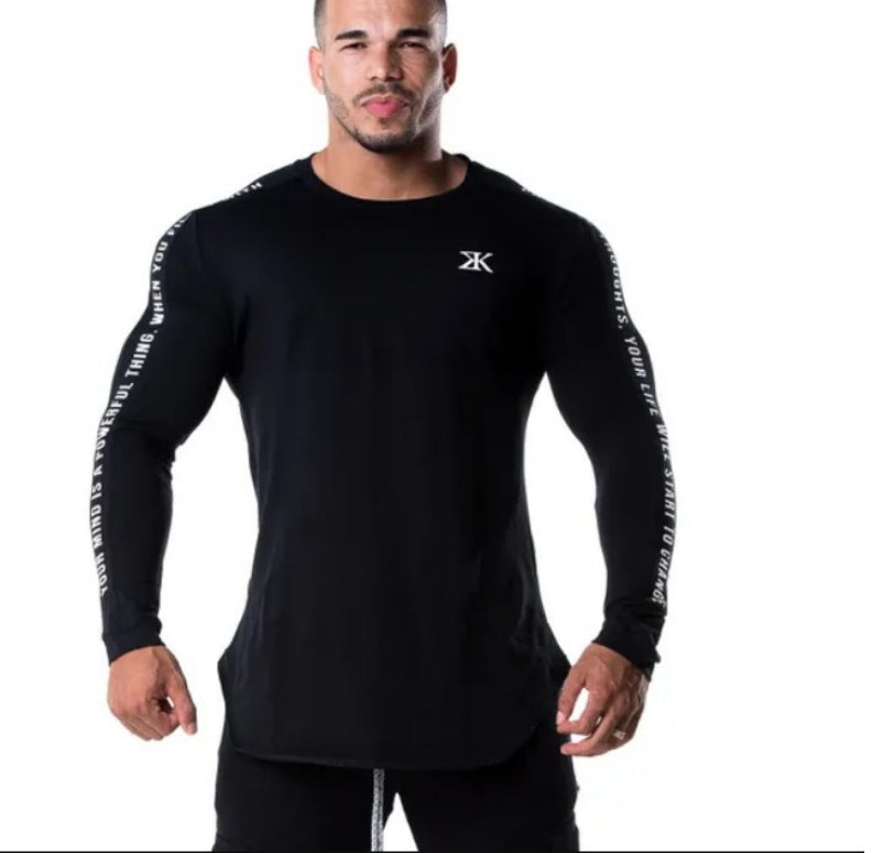 Men’s slim-fit long-sleeve shirt with printed sleeve design