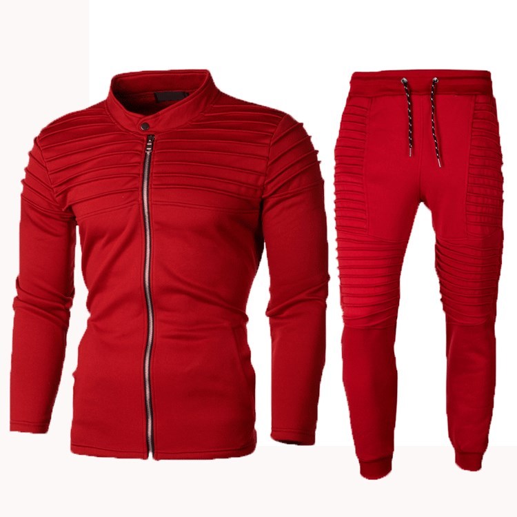 Men’s zip-up tracksuit set with stand collar and elastic waistband