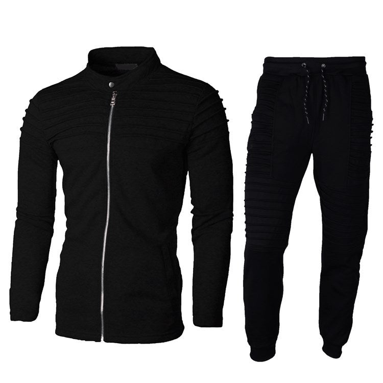 Men’s zip-up tracksuit set with stand collar and elastic waistband