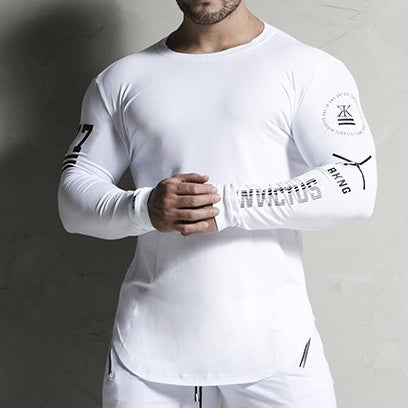 Men’s slim-fit long-sleeve shirt with printed sleeve design