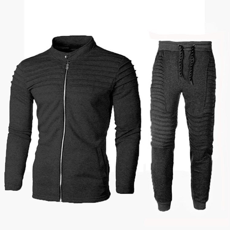 Men’s zip-up tracksuit set with stand collar and elastic waistband