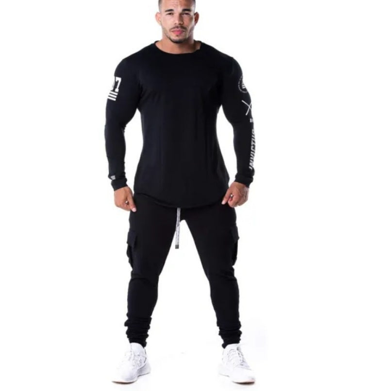 Men’s slim-fit long-sleeve shirt with printed sleeve design