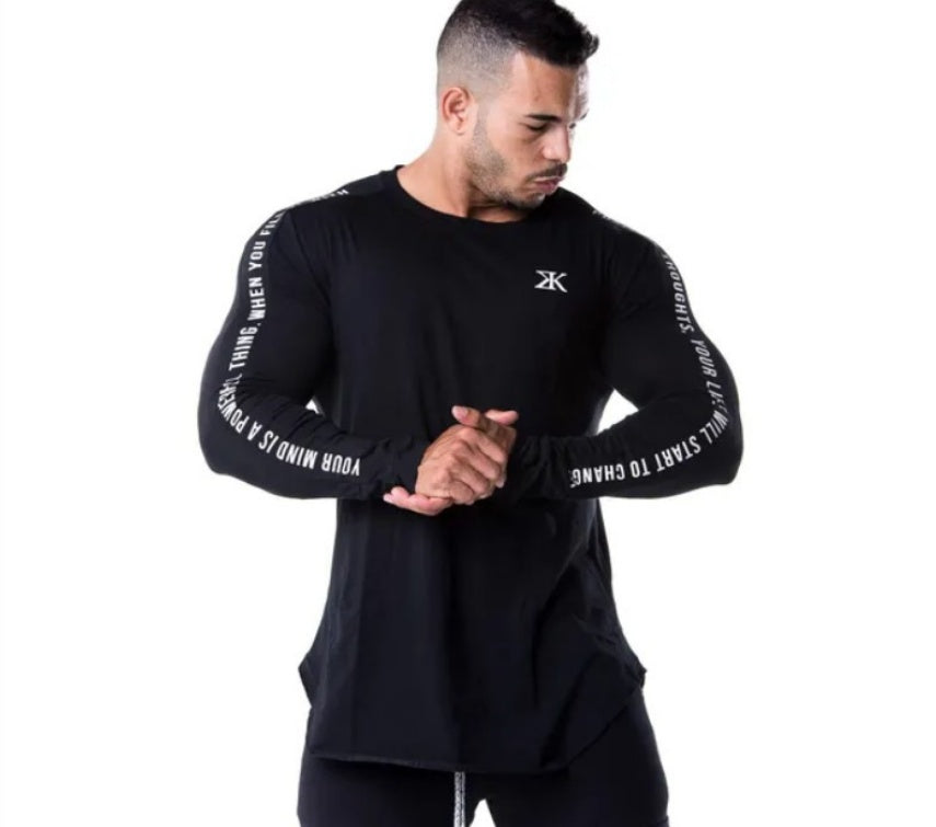 Men’s slim-fit long-sleeve shirt with printed sleeve design