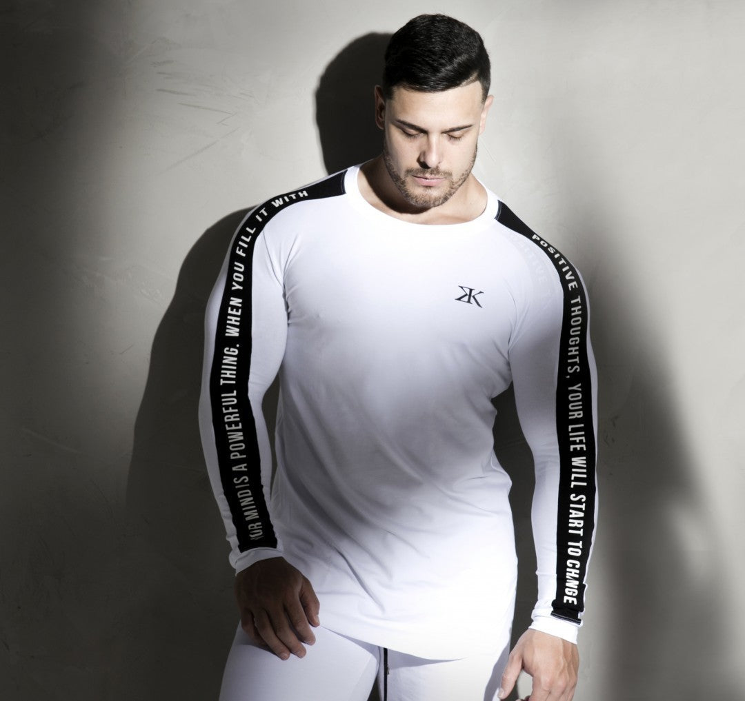 Men’s slim-fit long-sleeve shirt with printed sleeve design