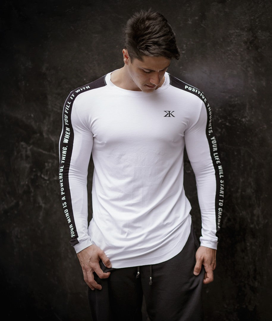 Men’s slim-fit long-sleeve shirt with printed sleeve design