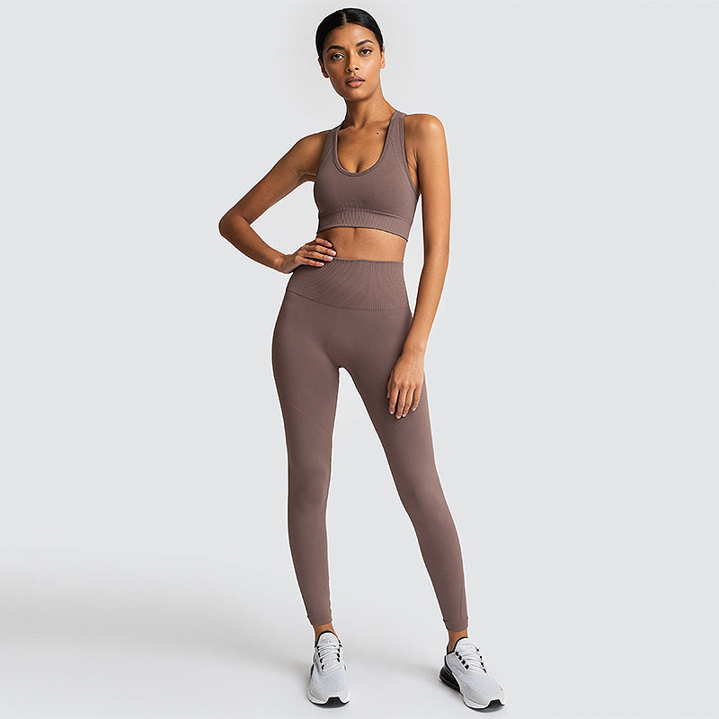 Women’s seamless high-waist leggings and crop top set