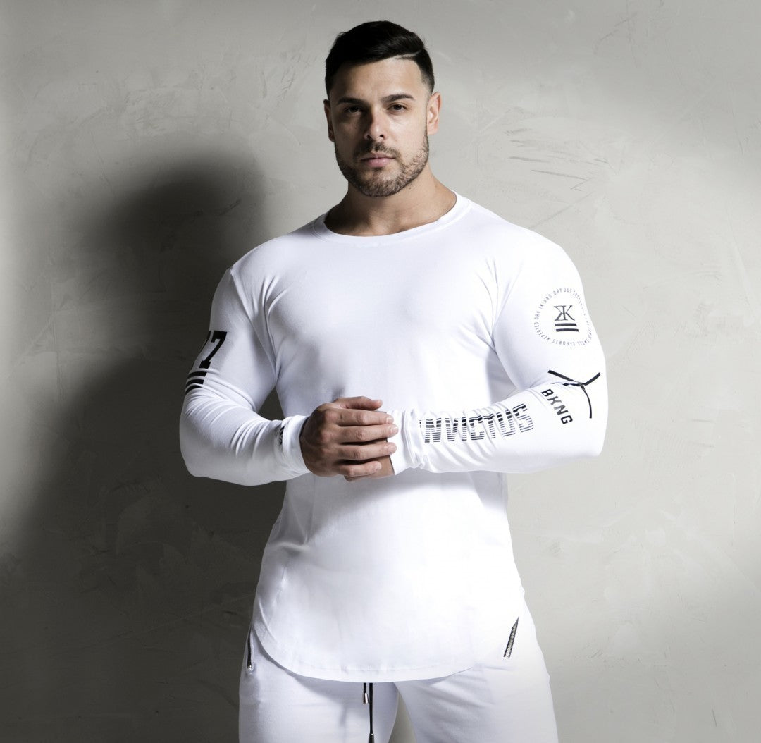 Men’s slim-fit long-sleeve shirt with printed sleeve design