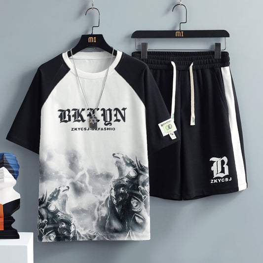 Men’s printed short-sleeve T-shirt and shorts summer set