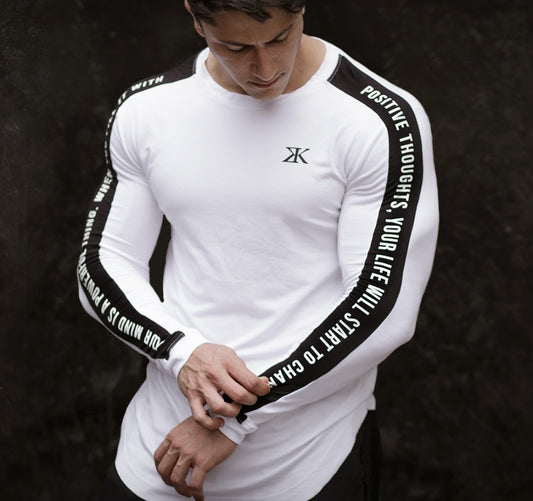 Men’s slim-fit long-sleeve shirt with printed sleeve design