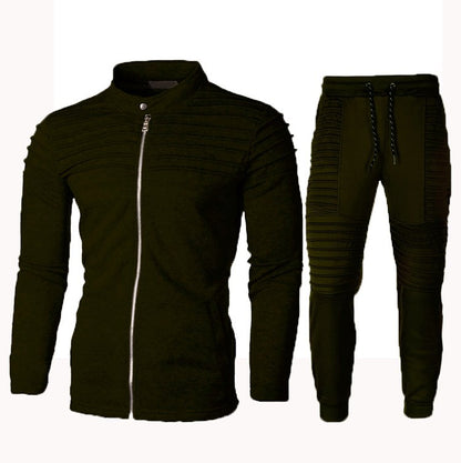 Men’s zip-up tracksuit set with stand collar and elastic waistband