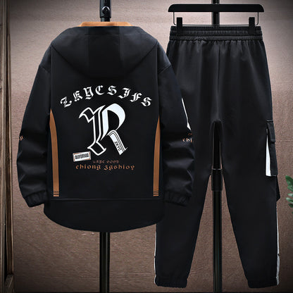 Men’s hooded tracksuit set with printed details