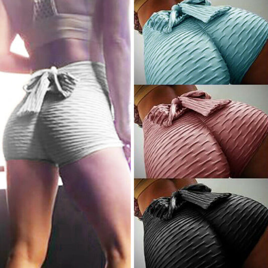 Women’s textured scrunch shorts with bow detail