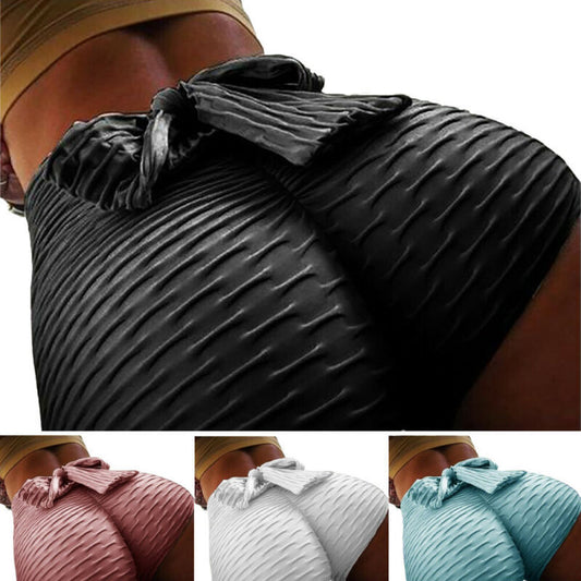 Women’s textured scrunch shorts with bow detail