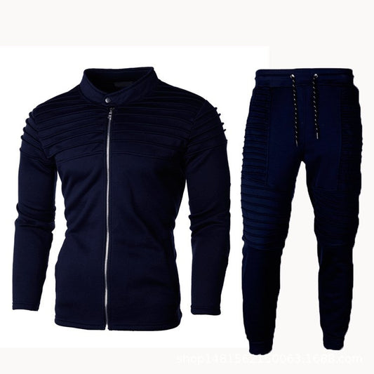 Men’s zip-up tracksuit set with stand collar and elastic waistband