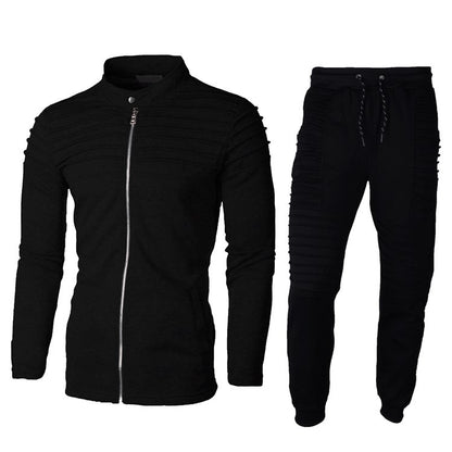 Men’s zip-up tracksuit set with stand collar and elastic waistband