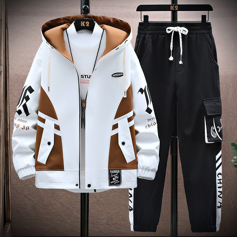 Men’s hooded tracksuit set with printed details