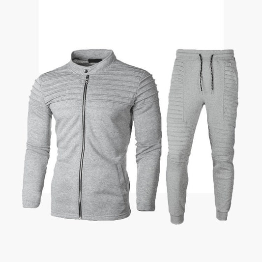 Men’s zip-up tracksuit set with stand collar and elastic waistband