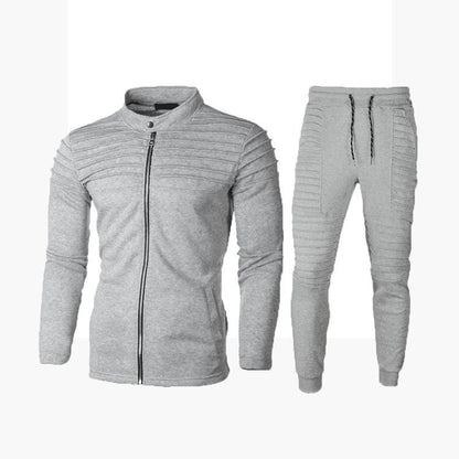 Men’s zip-up tracksuit set with stand collar and elastic waistband