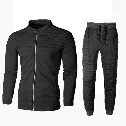 Men’s zip-up tracksuit set with stand collar and elastic waistband