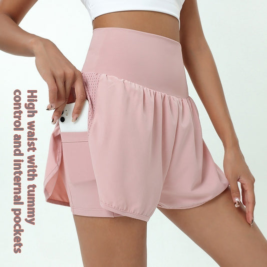 Women’s high-waist layered shorts with side pocket