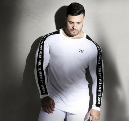 Men’s slim-fit long-sleeve shirt with printed sleeve design