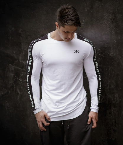 Men’s slim-fit long-sleeve shirt with printed sleeve design