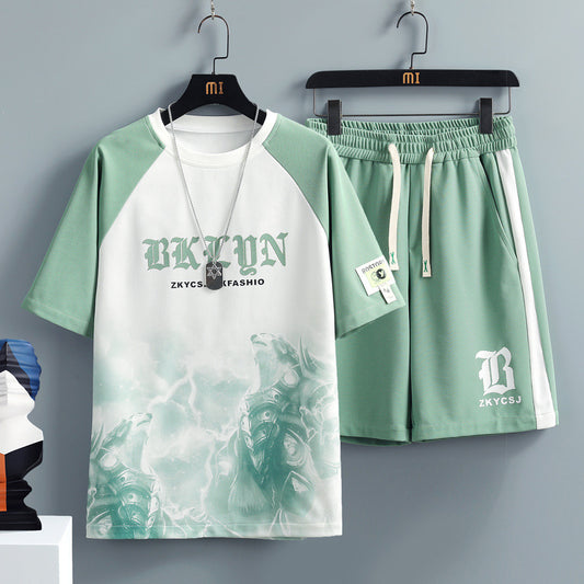 Men’s printed short-sleeve T-shirt and shorts summer set