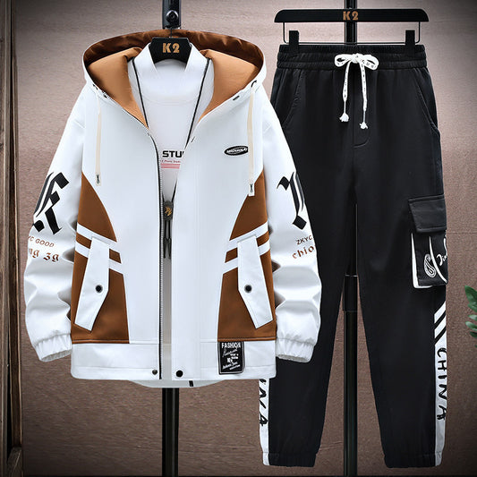 Men’s hooded tracksuit set with printed details