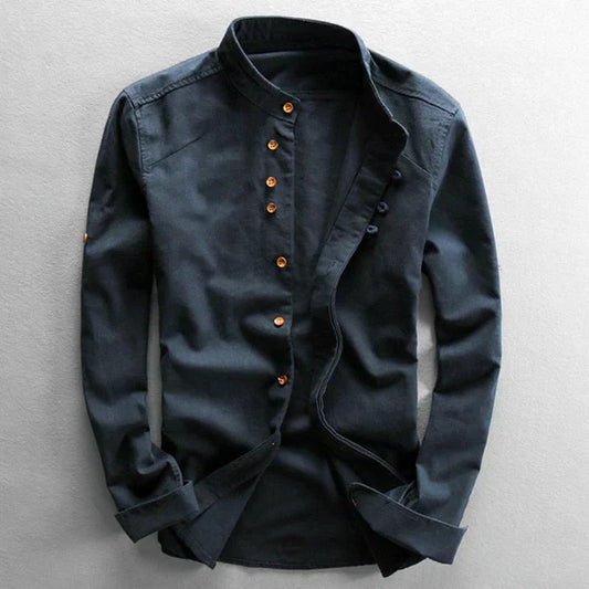Men's long-sleeved shirt with stand-up collar