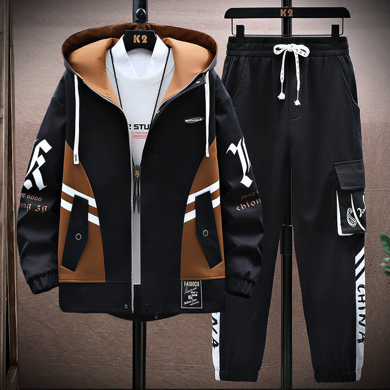 Men’s hooded tracksuit set with printed details