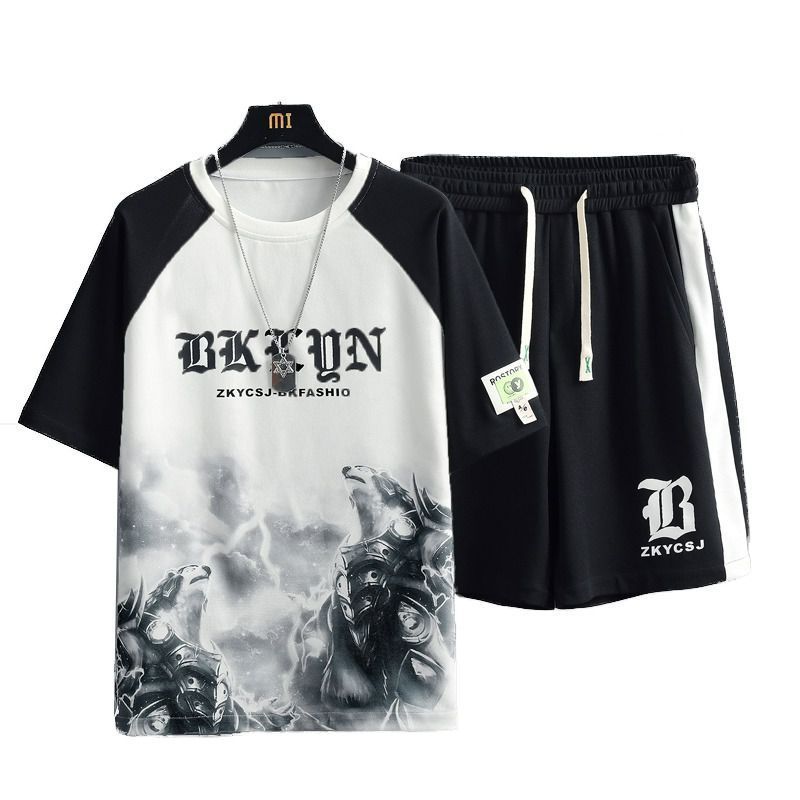 Men’s printed short-sleeve T-shirt and shorts summer set