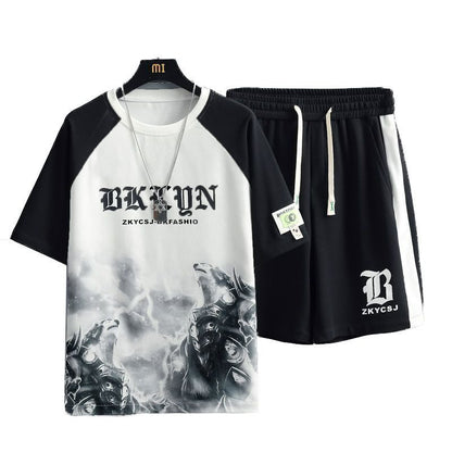 Men’s printed short-sleeve T-shirt and shorts summer set