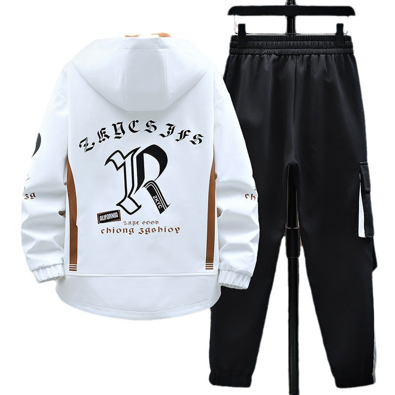 Men’s hooded tracksuit set with printed details