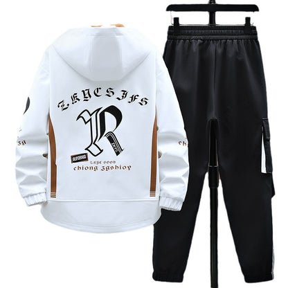 Men’s hooded tracksuit set with printed details