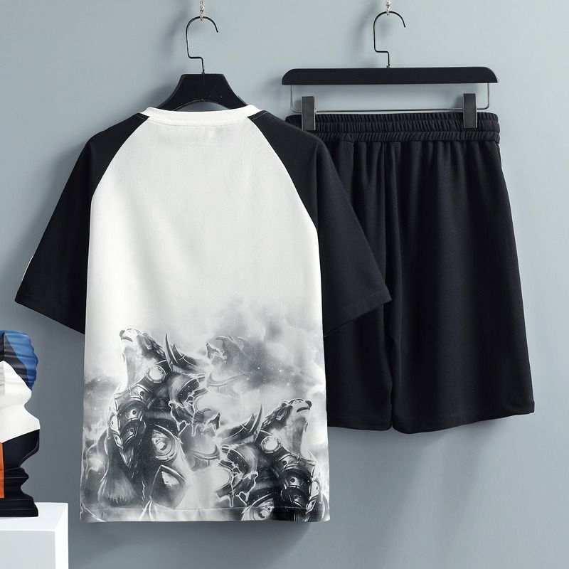Men’s printed short-sleeve T-shirt and shorts summer set